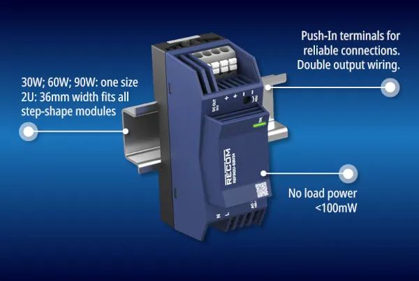 RECOM amplía la serie REFIN2U con la fuente DIN REFIN2U-S30 de 30 W